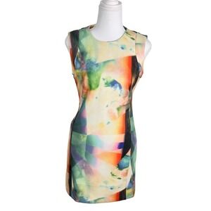 Carmen Marc Valvo Abstract Water Color Sheath Dress (XS)